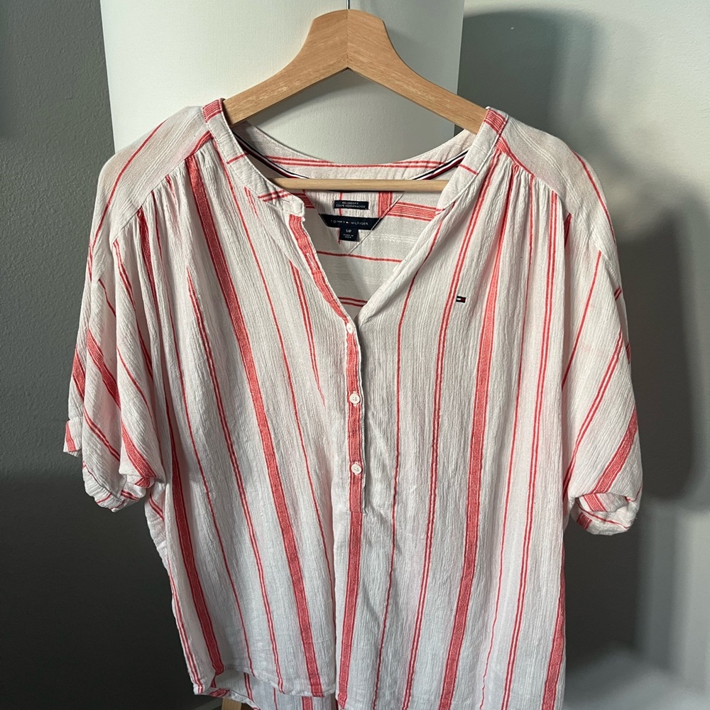 Tommy Hilfiger White Blouse with Red Stripes